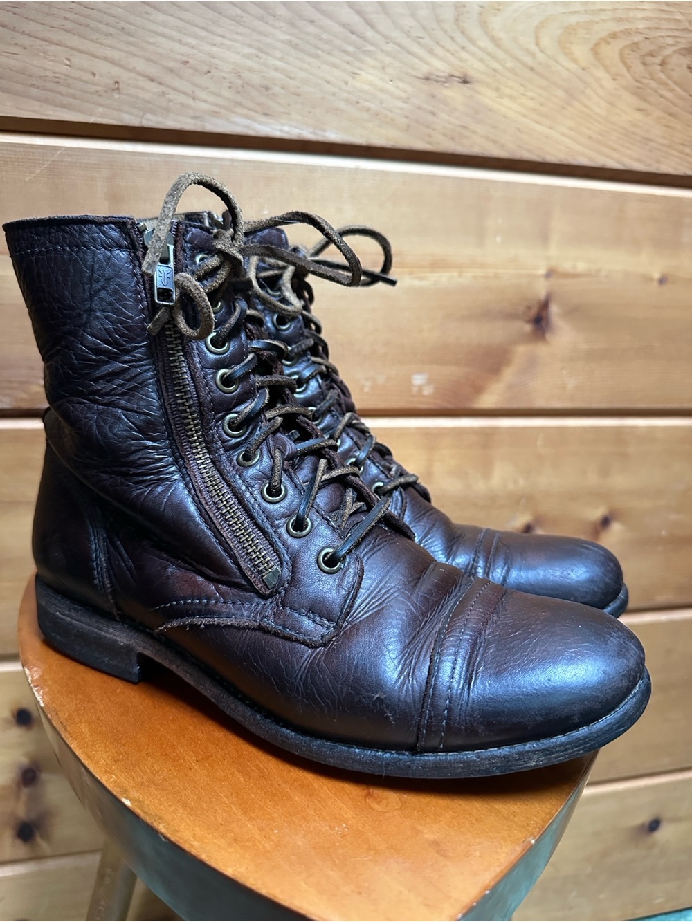 Fried Tyler Double Zip Boot Moto Lace Dark Brown 8.5